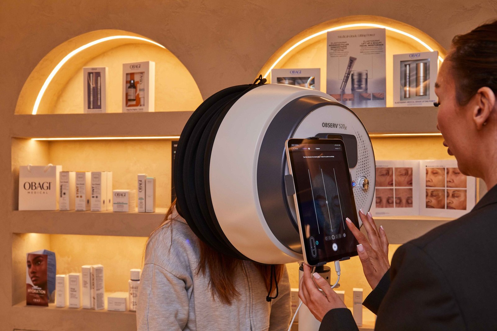 Digital skin analysis scan being reviewed during a professional consultation at a Manchester skin clinic