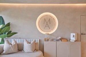 Reception seating area inside Manchester Aesthetics clinic