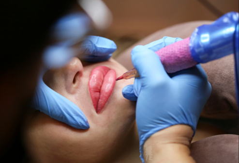 Semi-permanent lip blush treatment for enhanced lip colour